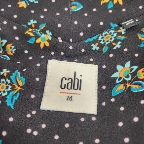 Cabi Black Blue Polka Dot Floral Sleeveless Blouse Top Button Down Collared M - Picture 3 of 6